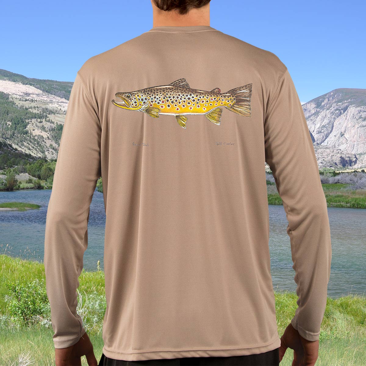 Swimming Brown Trout  Ladies Solar Long Sleeve Shirt – Jeff Currier