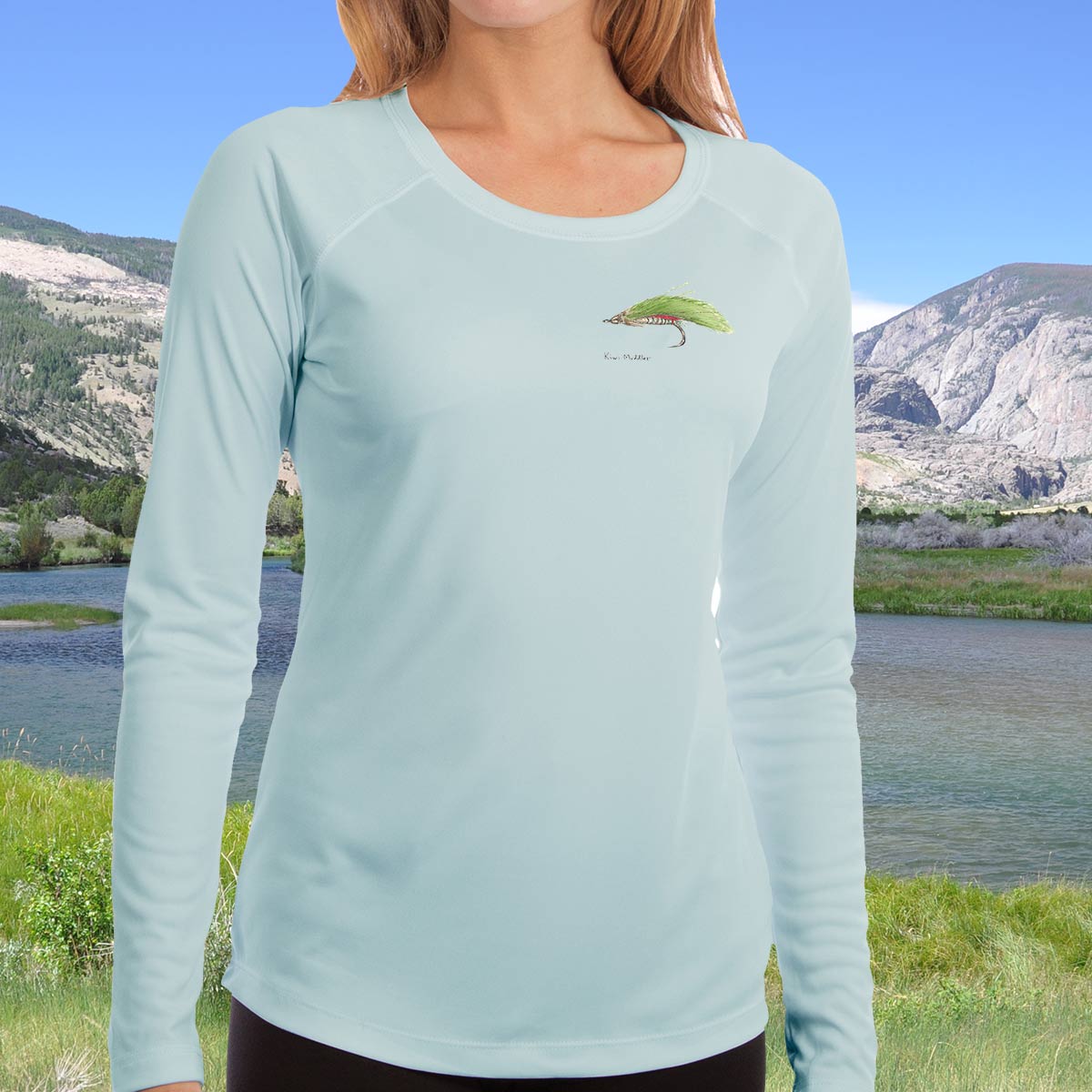 Swimming Brown Trout  Ladies Solar Long Sleeve Shirt – Jeff Currier